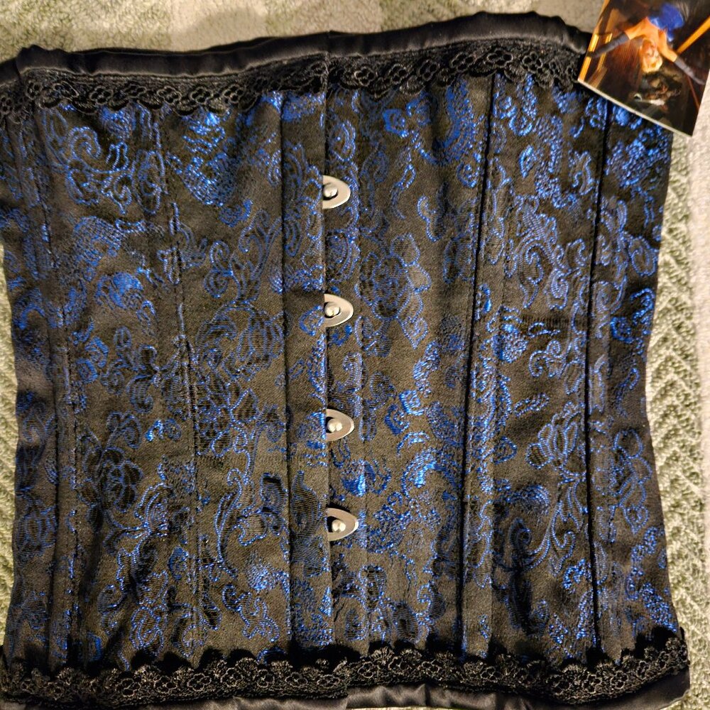 LAST 22" BLUE BROCADE CORSET Goth Renn Pirate SMALL